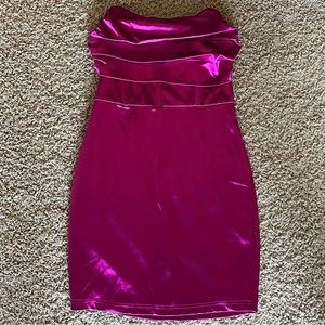 Blue Blush Fuchsia Satin Strapless Bodycon Dress